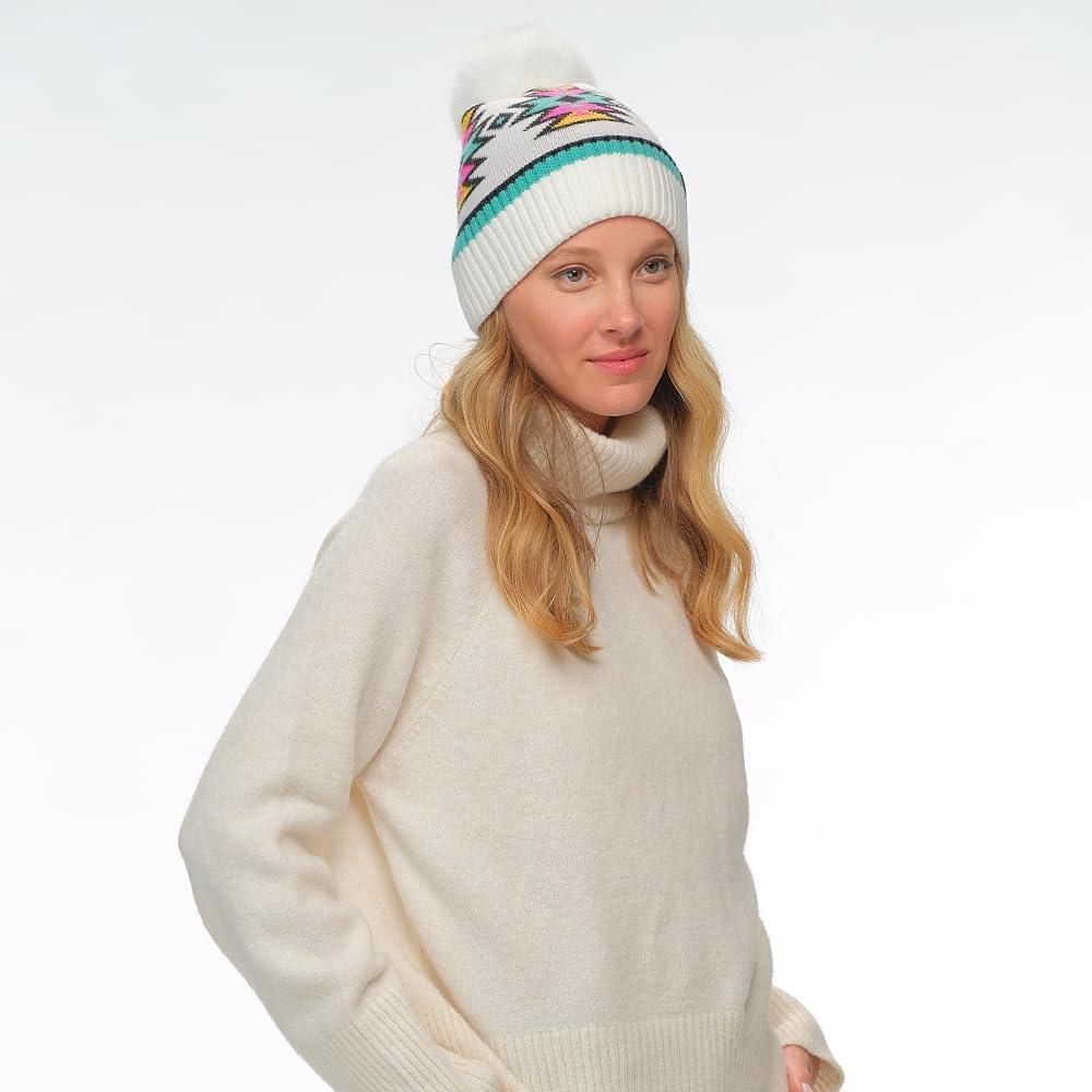 imageCC Southwest Pattern Pom Beanie for WomenAztecivory