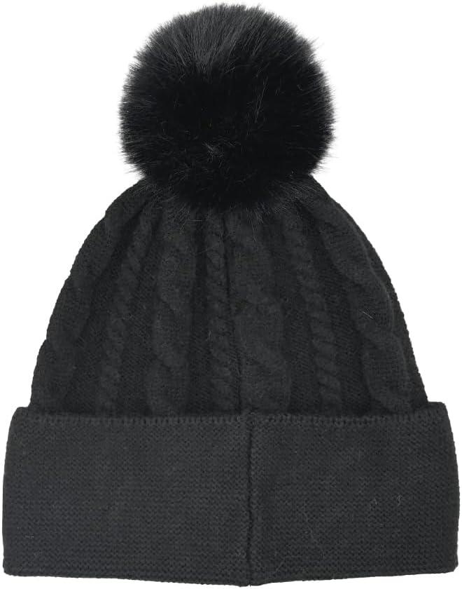 imageCC Star Stud Fur Pom Beanie for Women  Recycled Yarn Stretchable Soft Warm Knit Winter Skully Hat with Faux Fur PomPearlblack
