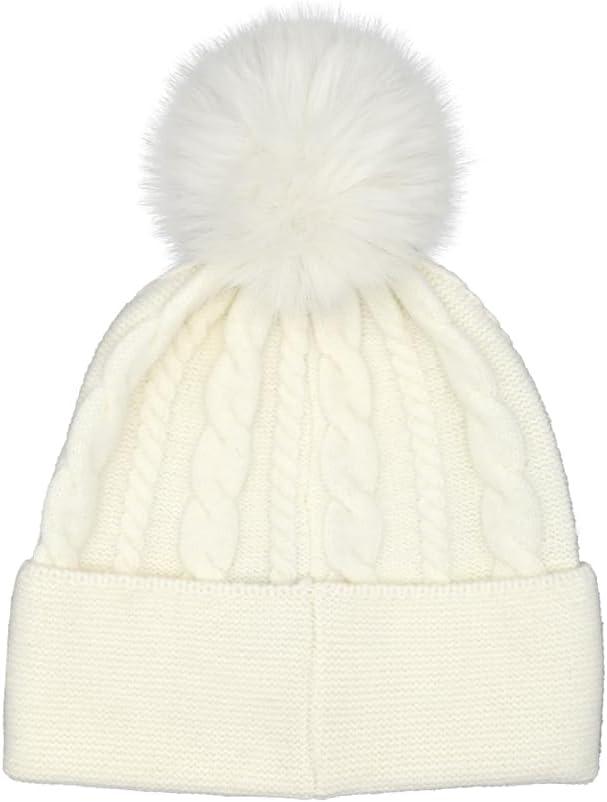 imageCC Star Stud Fur Pom Beanie for Women  Recycled Yarn Stretchable Soft Warm Knit Winter Skully Hat with Faux Fur PomPearlivory