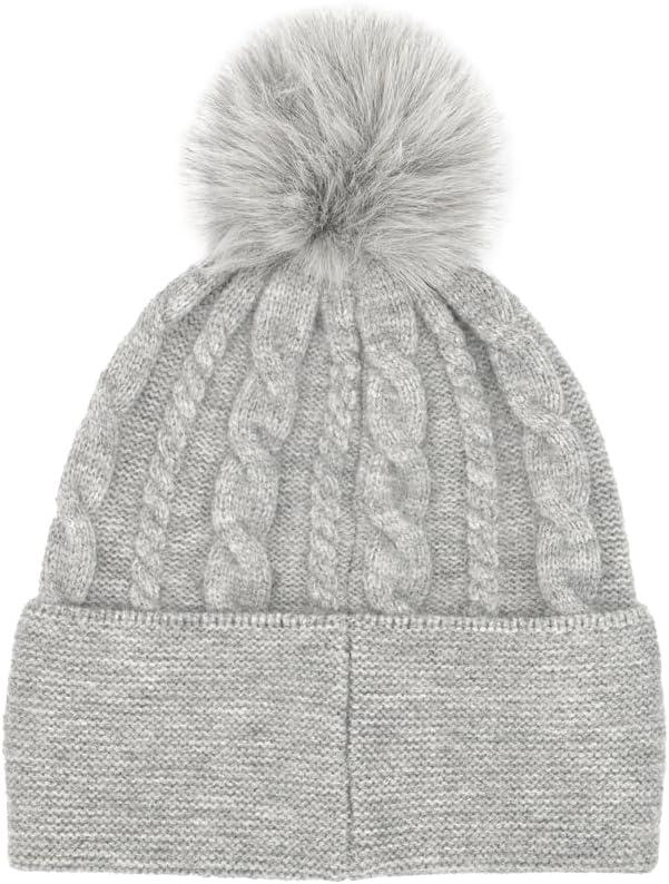 imageCC Star Stud Fur Pom Beanie for Women  Recycled Yarn Stretchable Soft Warm Knit Winter Skully Hat with Faux Fur PomPearlltgrey