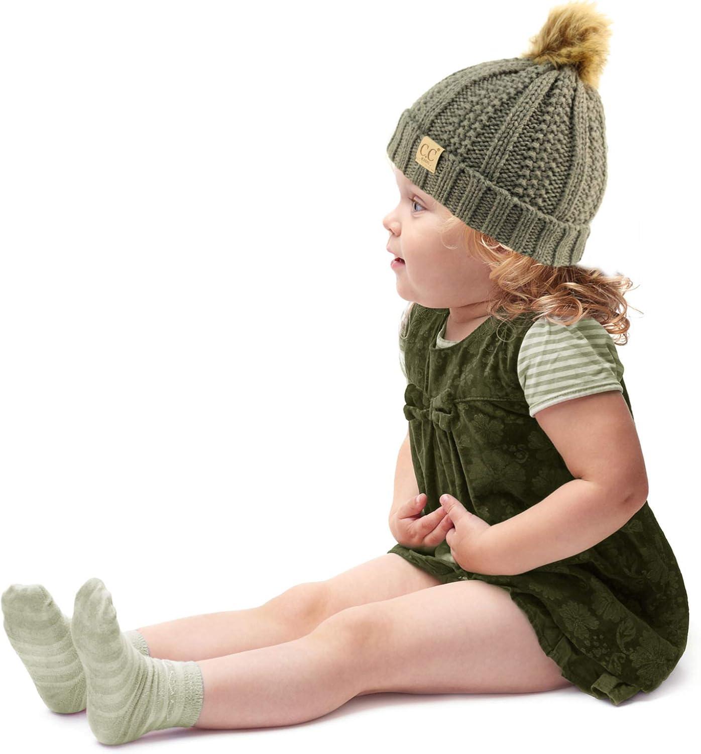 imageCC Toddler Sherpa Fuzzy Lining Baby Beanie Hat for Kid Chunky Knitted with Pom Pom for Boys Girls Ages 25 YearsLt Melange Gray