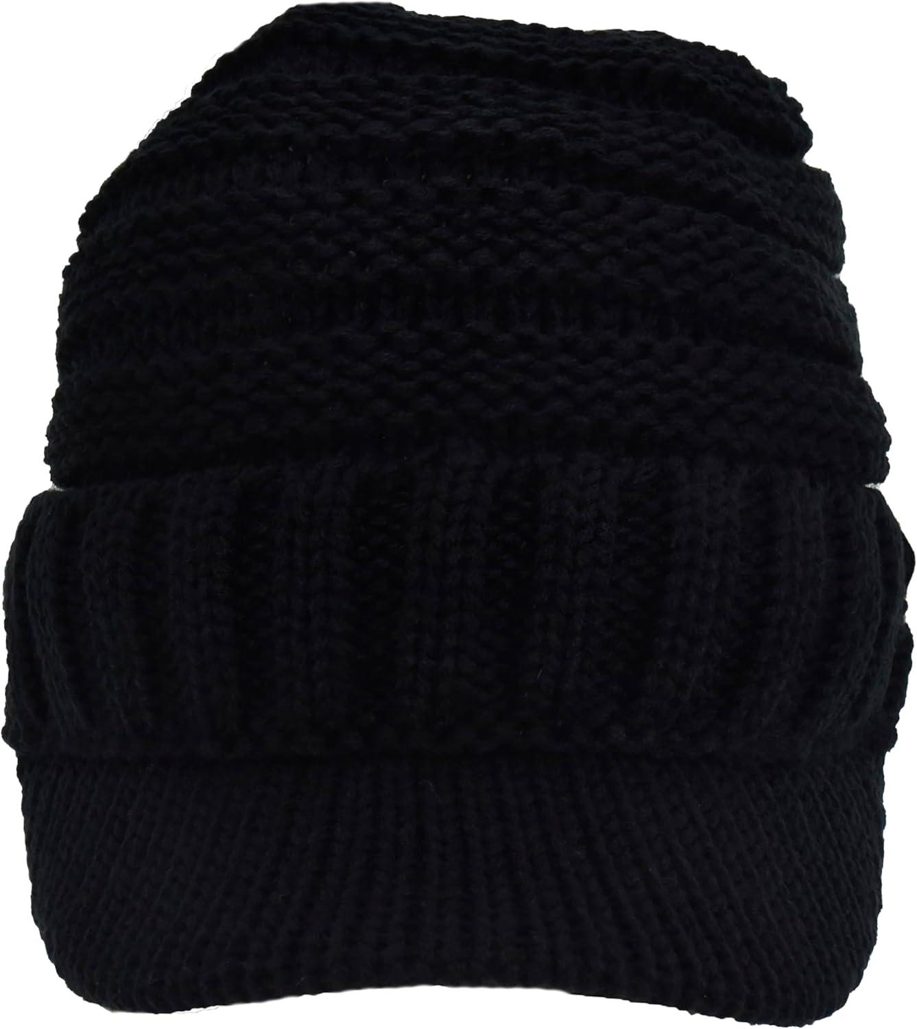 imageCC Toddler Trendy Warm Oversized Chunky Soft Oversized Ribbed Slouchy Knit Hat with Visor BrimBlack