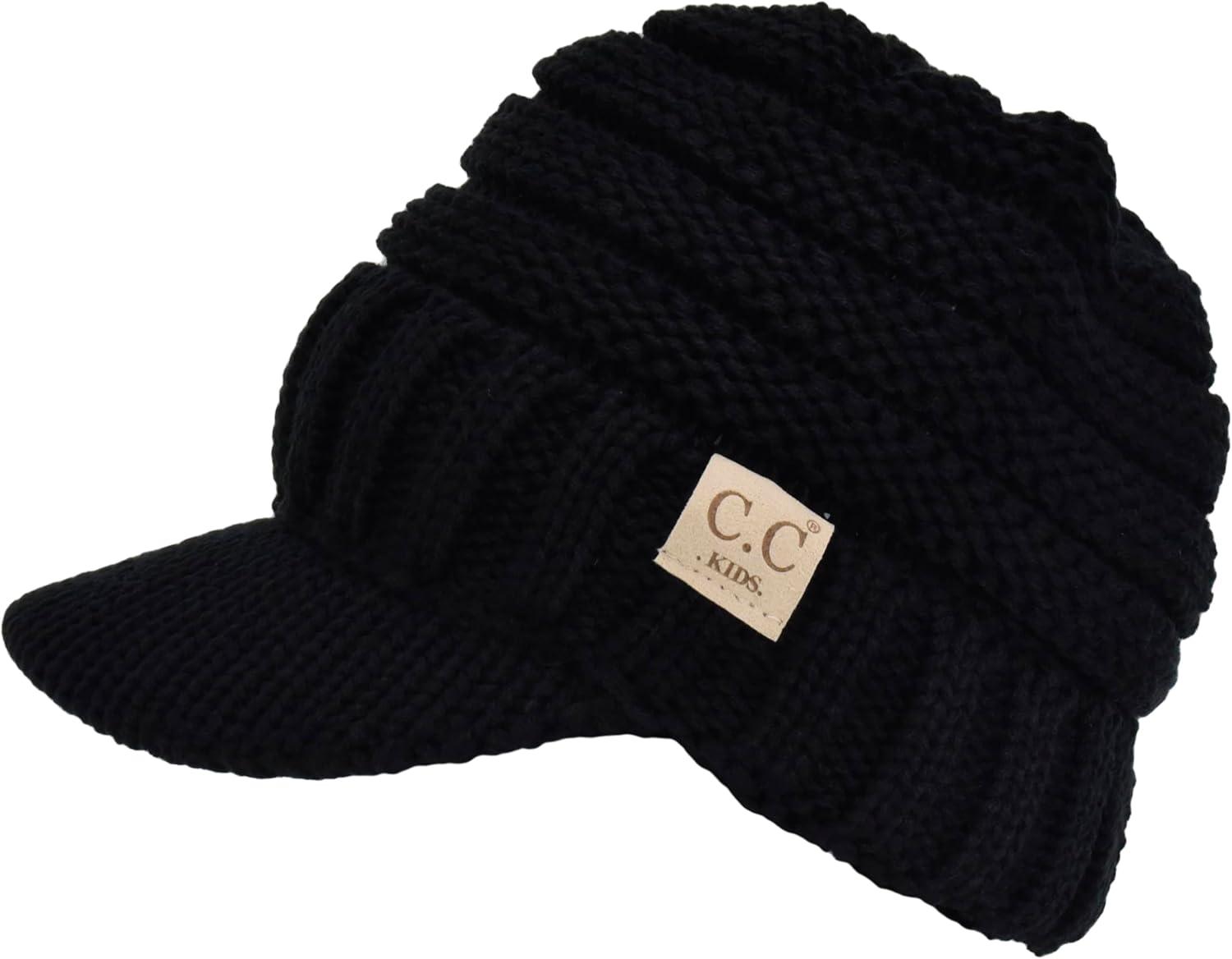 imageCC Toddler Trendy Warm Oversized Chunky Soft Oversized Ribbed Slouchy Knit Hat with Visor BrimBlack