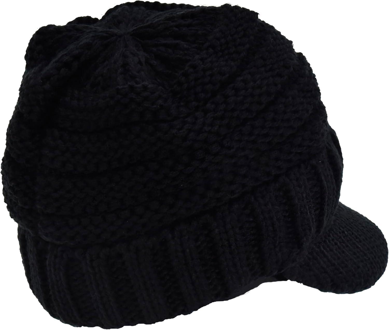 imageCC Toddler Trendy Warm Oversized Chunky Soft Oversized Ribbed Slouchy Knit Hat with Visor BrimBlack