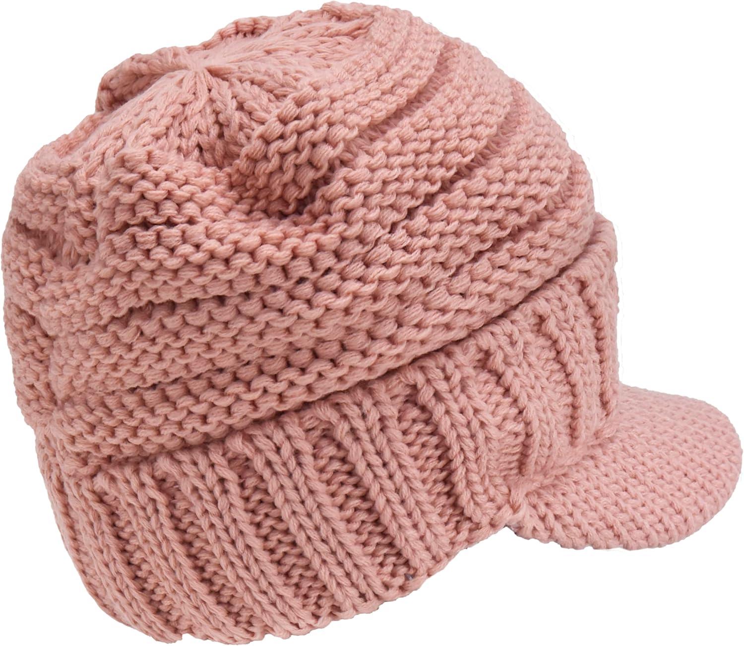 imageCC Toddler Trendy Warm Oversized Chunky Soft Oversized Ribbed Slouchy Knit Hat with Visor BrimIndi Pink