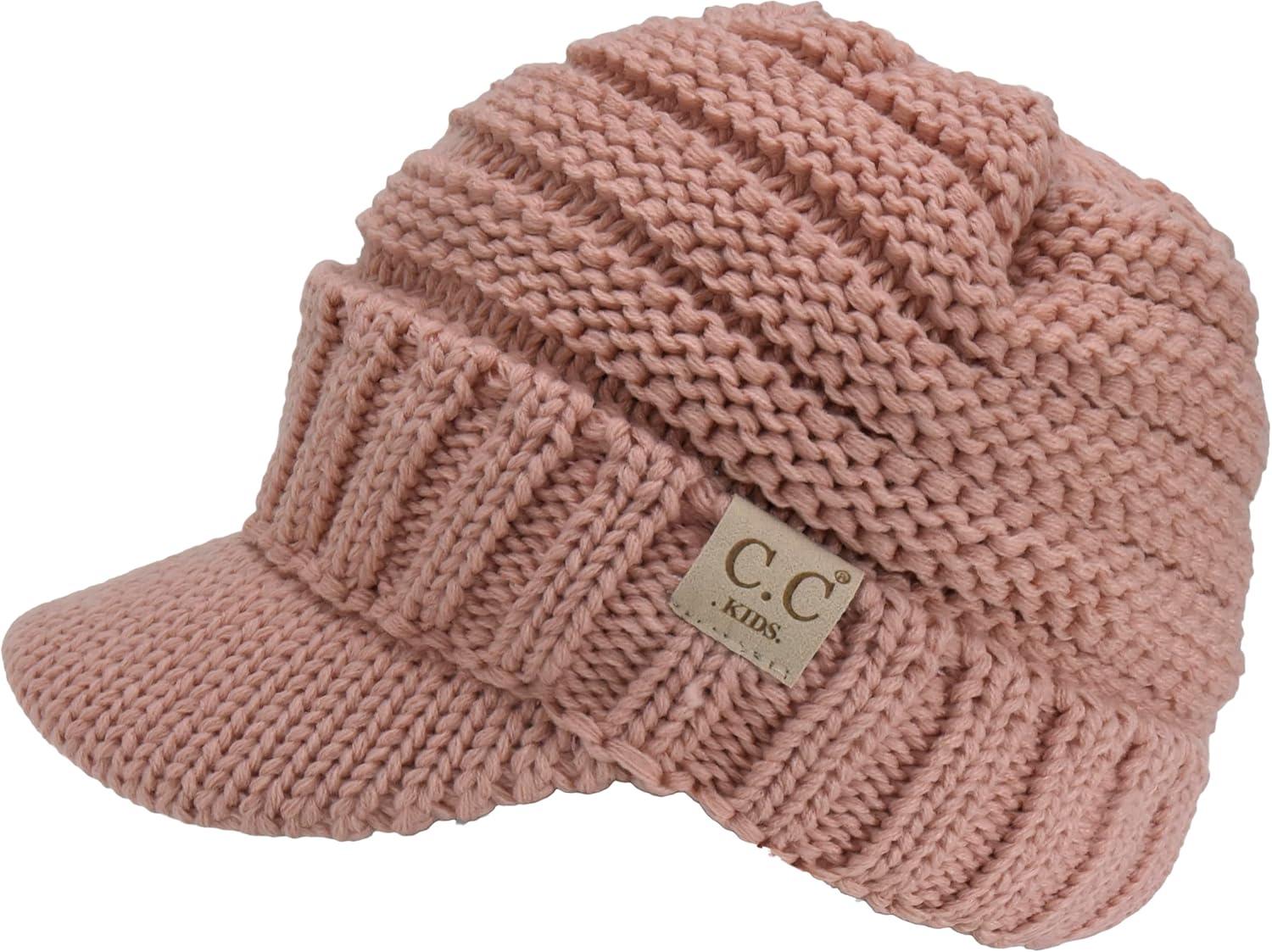 imageCC Toddler Trendy Warm Oversized Chunky Soft Oversized Ribbed Slouchy Knit Hat with Visor BrimIndi Pink