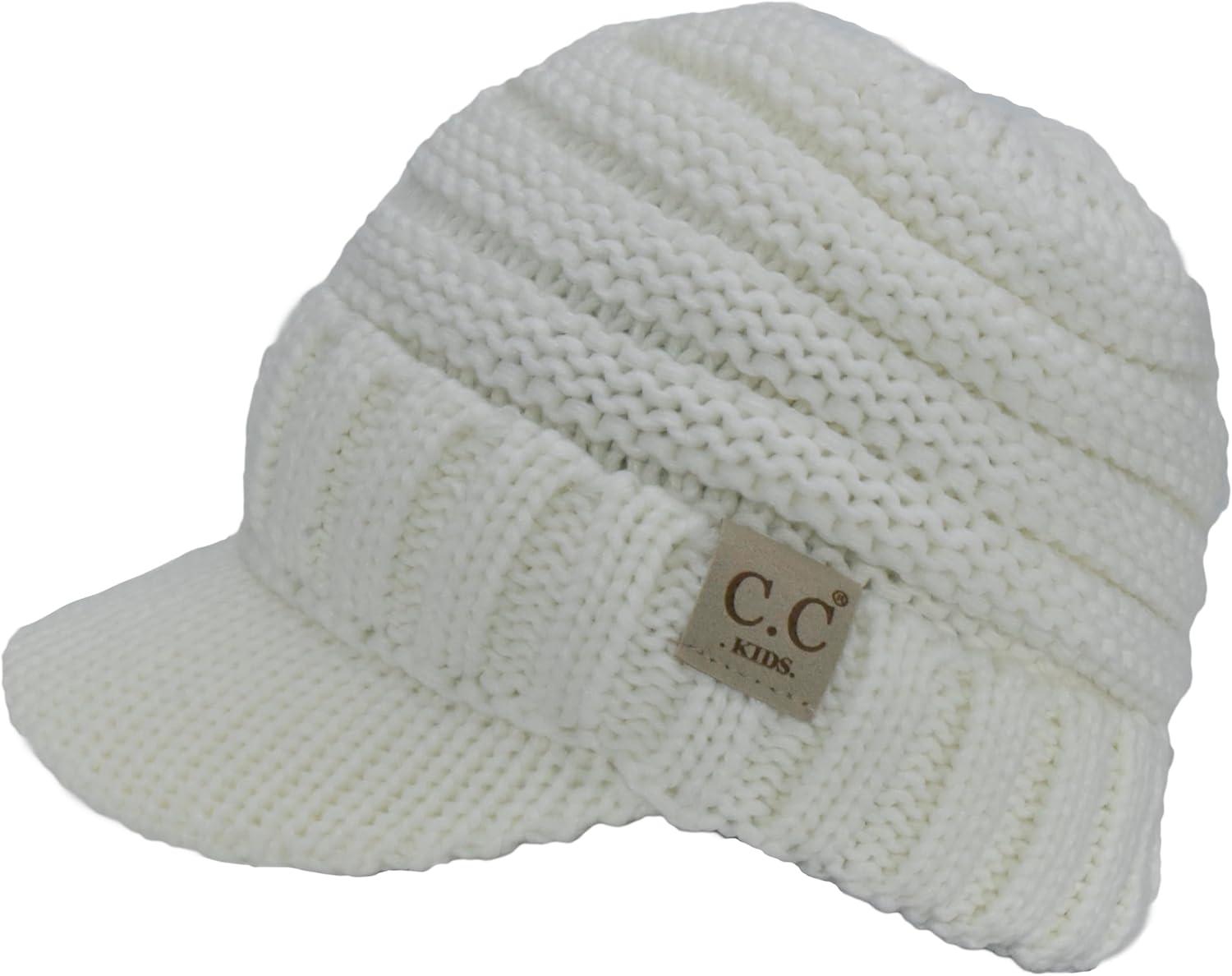 imageCC Toddler Trendy Warm Oversized Chunky Soft Oversized Ribbed Slouchy Knit Hat with Visor BrimIvory
