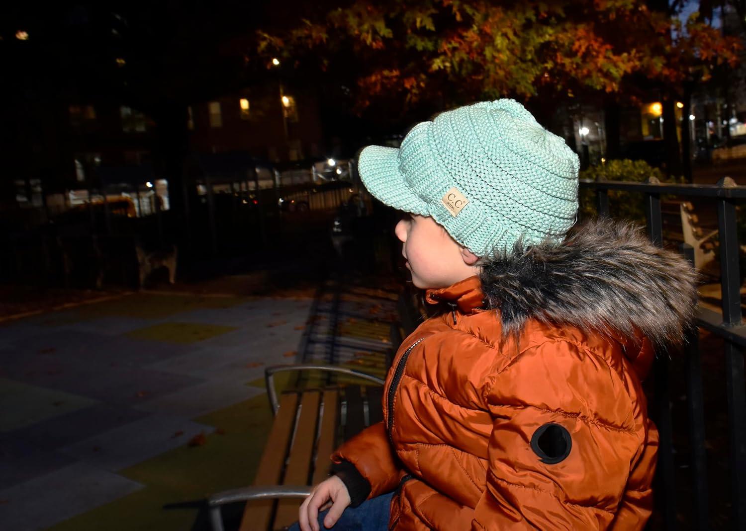 imageCC Toddler Trendy Warm Oversized Chunky Soft Oversized Ribbed Slouchy Knit Hat with Visor BrimMint