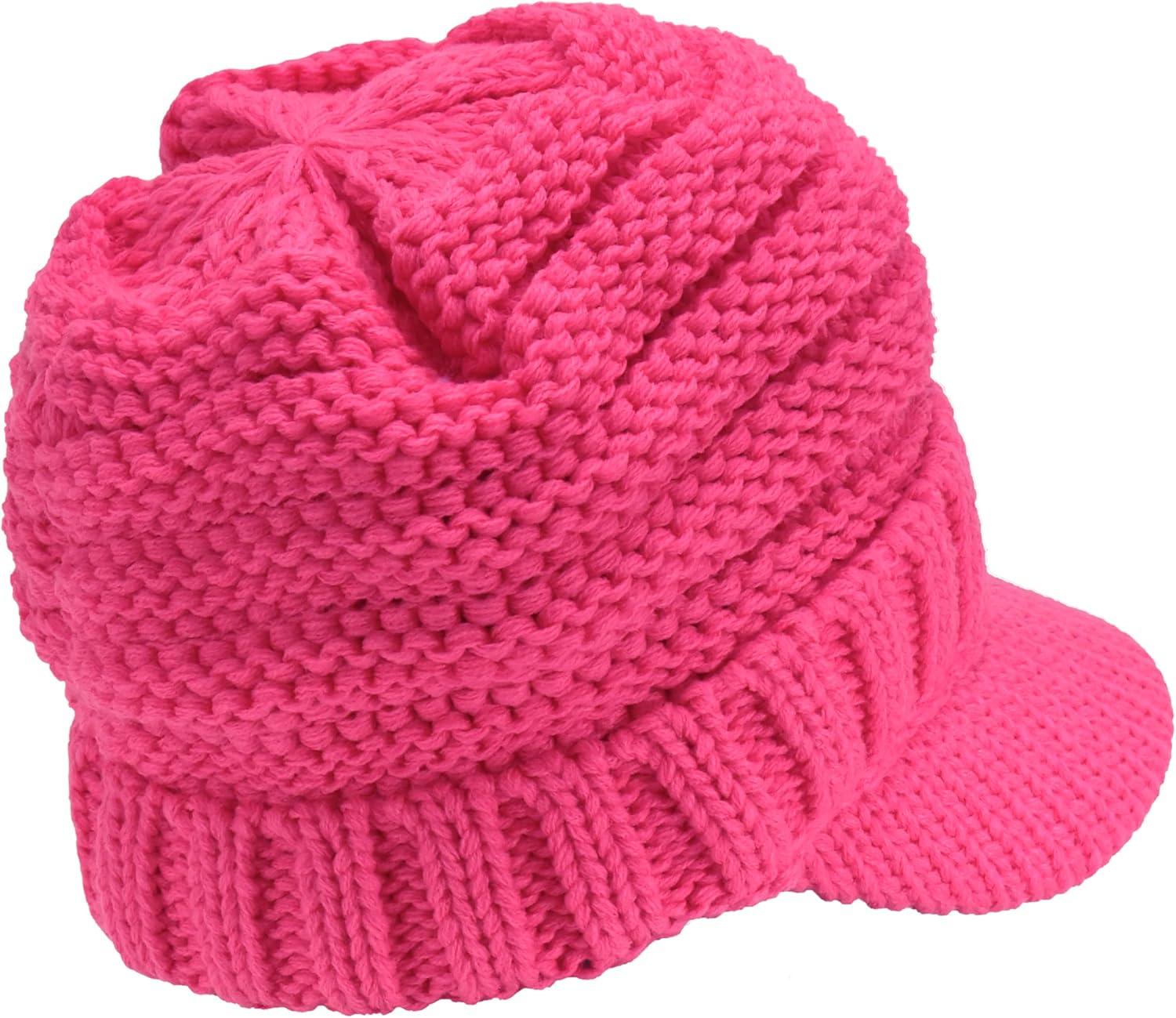 imageCC Toddler Trendy Warm Oversized Chunky Soft Oversized Ribbed Slouchy Knit Hat with Visor BrimNew Candy Pink