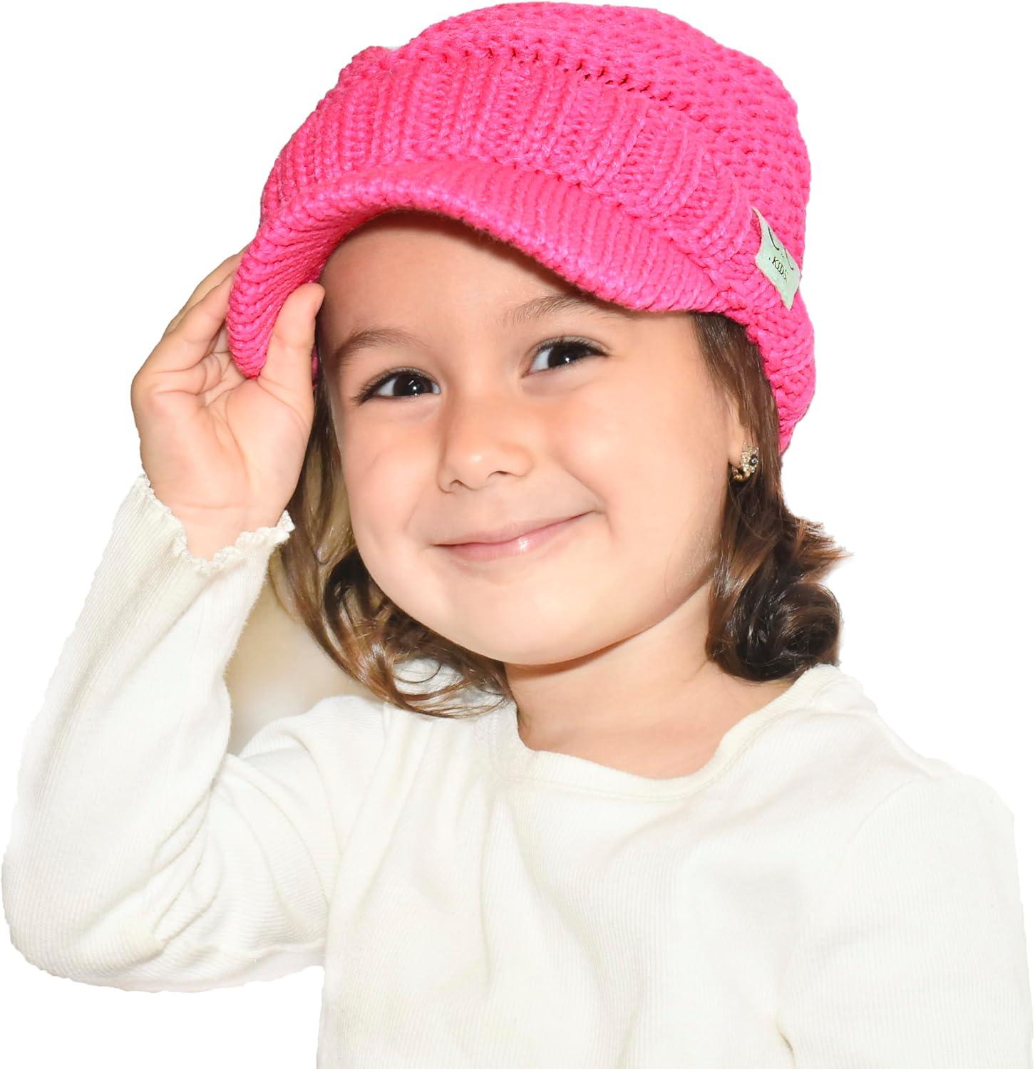 imageCC Toddler Trendy Warm Oversized Chunky Soft Oversized Ribbed Slouchy Knit Hat with Visor BrimNew Candy Pink
