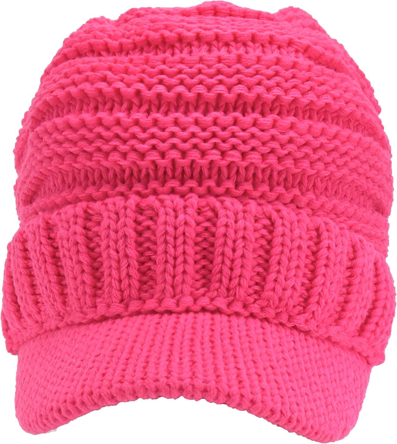 imageCC Toddler Trendy Warm Oversized Chunky Soft Oversized Ribbed Slouchy Knit Hat with Visor BrimNew Candy Pink