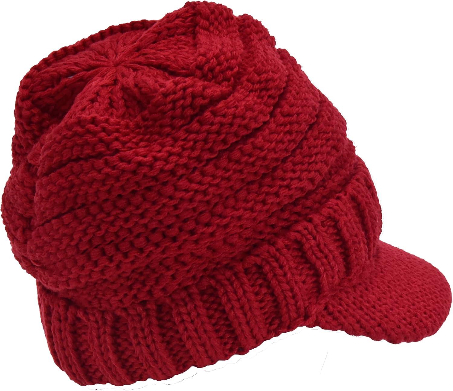 imageCC Toddler Trendy Warm Oversized Chunky Soft Oversized Ribbed Slouchy Knit Hat with Visor BrimRed