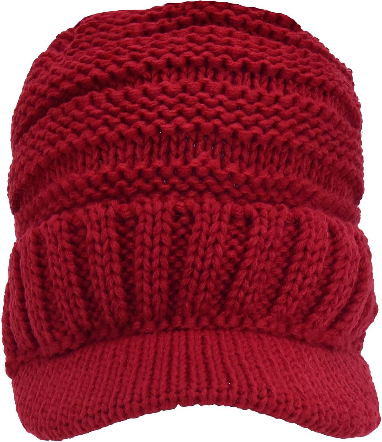 imageCC Toddler Trendy Warm Oversized Chunky Soft Oversized Ribbed Slouchy Knit Hat with Visor BrimRed