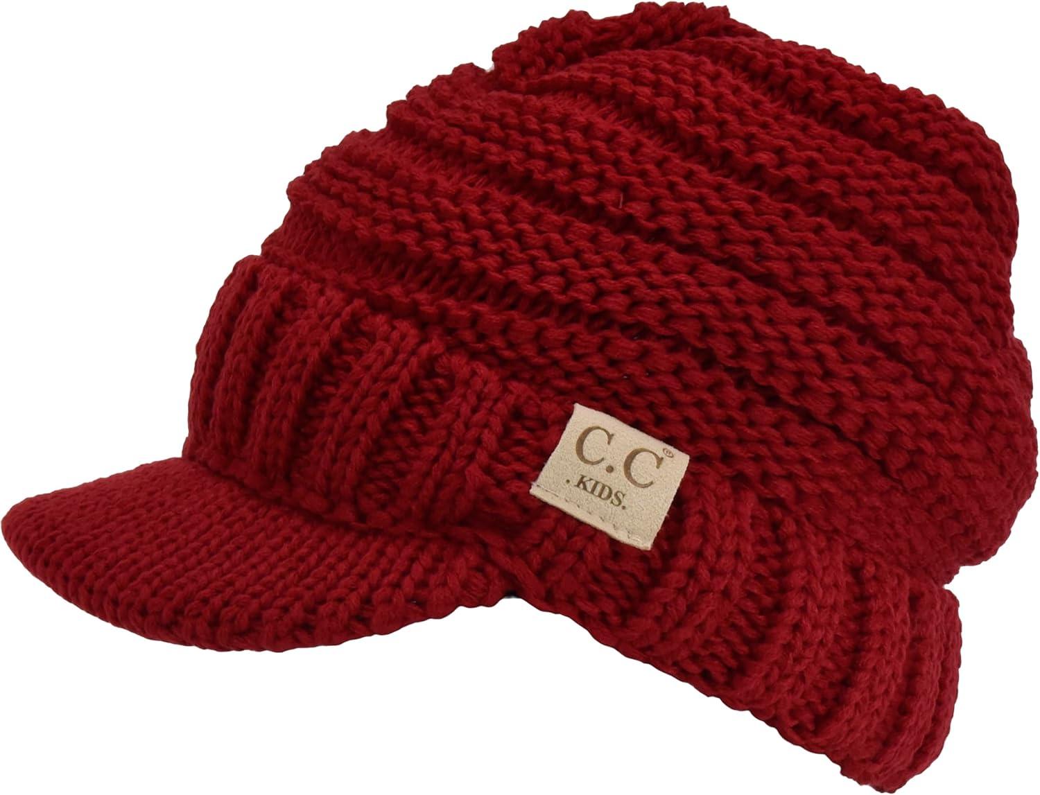 imageCC Toddler Trendy Warm Oversized Chunky Soft Oversized Ribbed Slouchy Knit Hat with Visor BrimRed