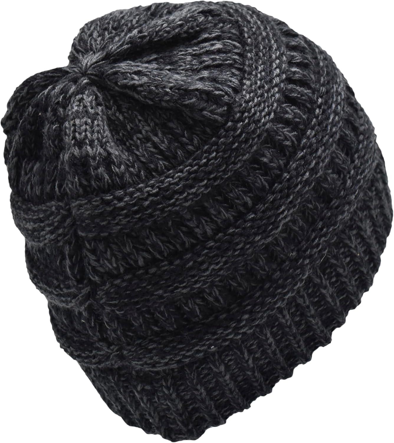 imageCC Trendy Warm Chunky Soft Stretch Cable Knit Beanie2 Tone BlackCharcoal