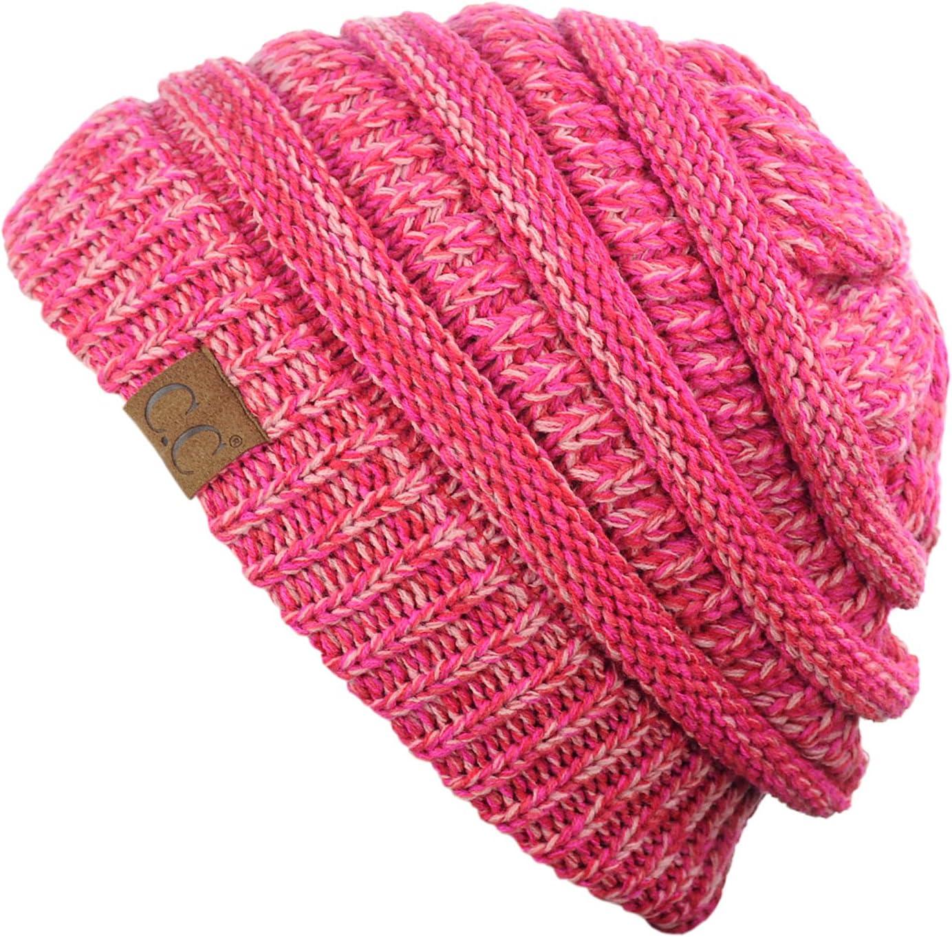 imageCC Trendy Warm Chunky Soft Stretch Cable Knit Beanie3 Tone Coral