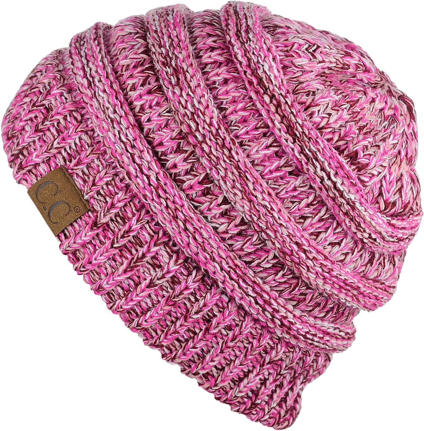 imageCC Trendy Warm Chunky Soft Stretch Cable Knit Beanie3 Tone Pink