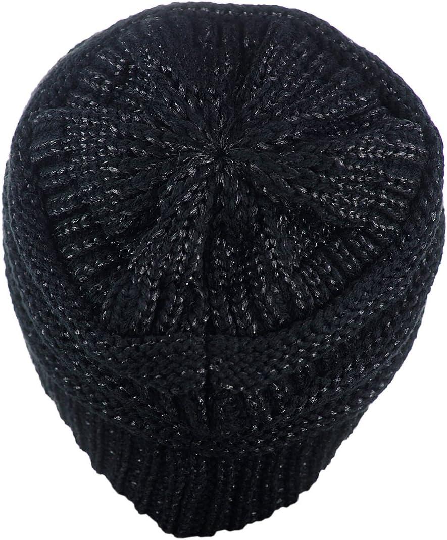 imageCC Trendy Warm Chunky Soft Stretch Cable Knit BeanieBlack Metallic