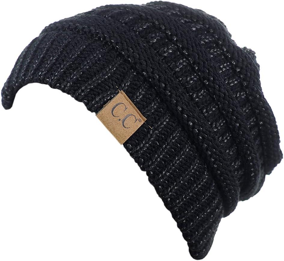 imageCC Trendy Warm Chunky Soft Stretch Cable Knit BeanieBlack Metallic