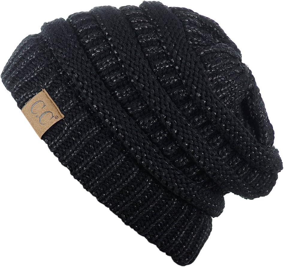 imageCC Trendy Warm Chunky Soft Stretch Cable Knit BeanieBlack Metallic