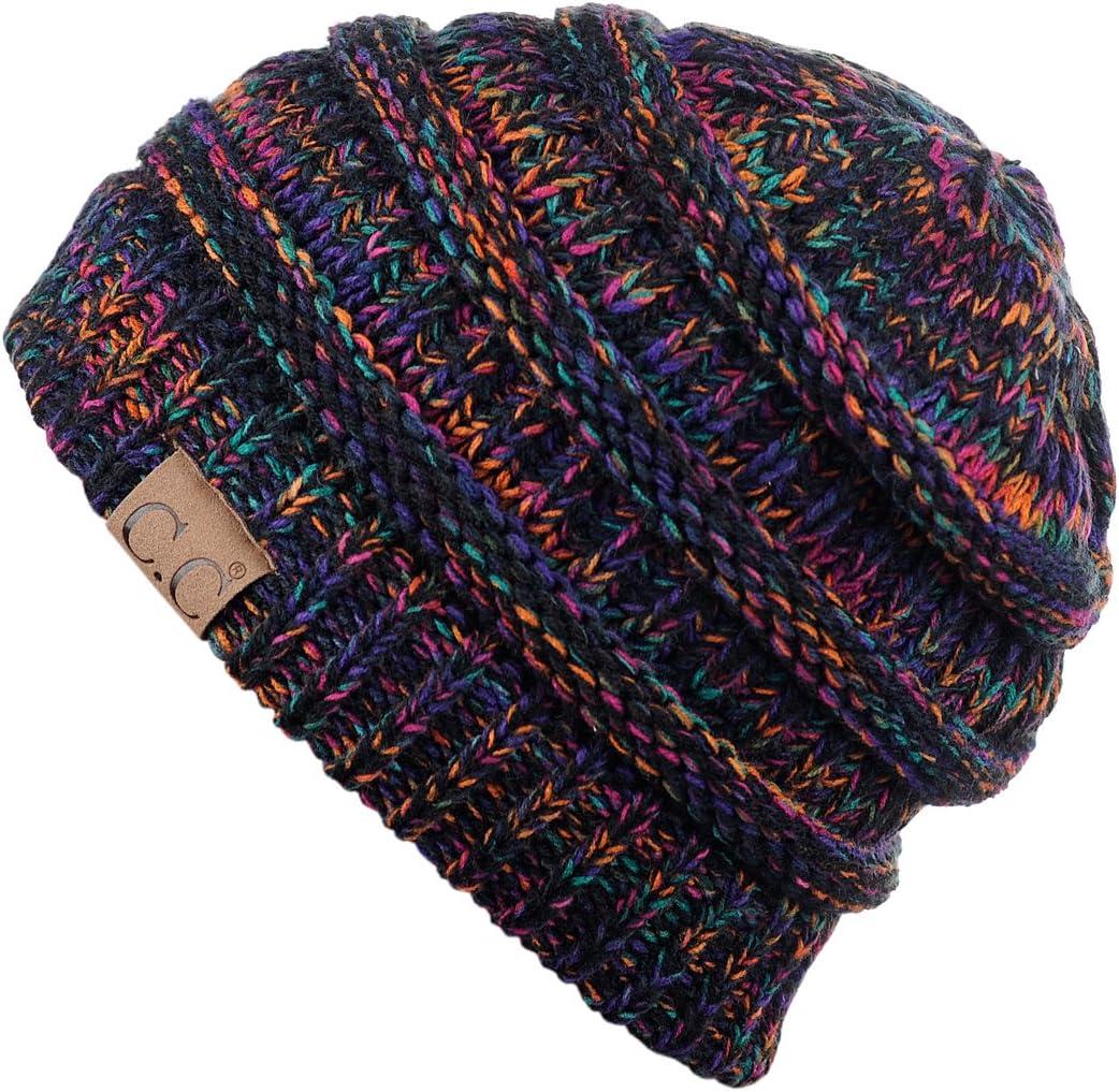 imageCC Trendy Warm Chunky Soft Stretch Cable Knit BeanieBlack Multi