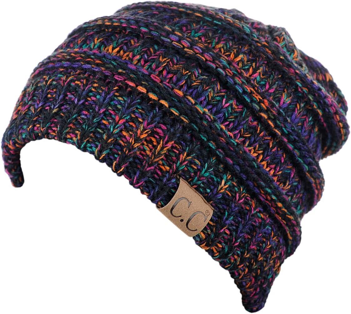 imageCC Trendy Warm Chunky Soft Stretch Cable Knit BeanieBlack Multi