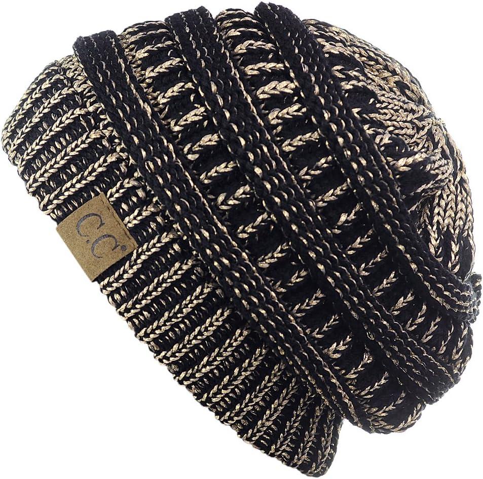imageCC Trendy Warm Chunky Soft Stretch Cable Knit BeanieBlackMet Gold