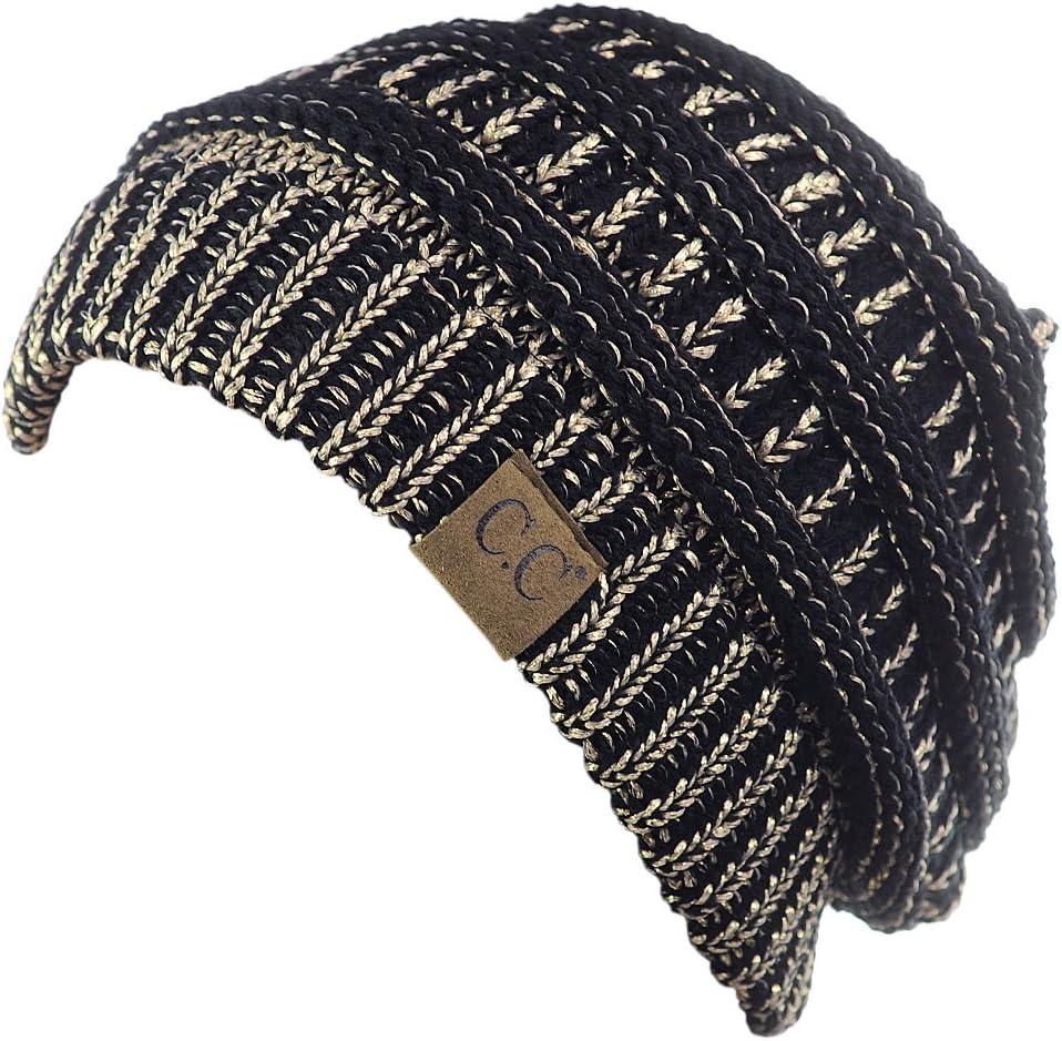 imageCC Trendy Warm Chunky Soft Stretch Cable Knit BeanieBlackMet Gold