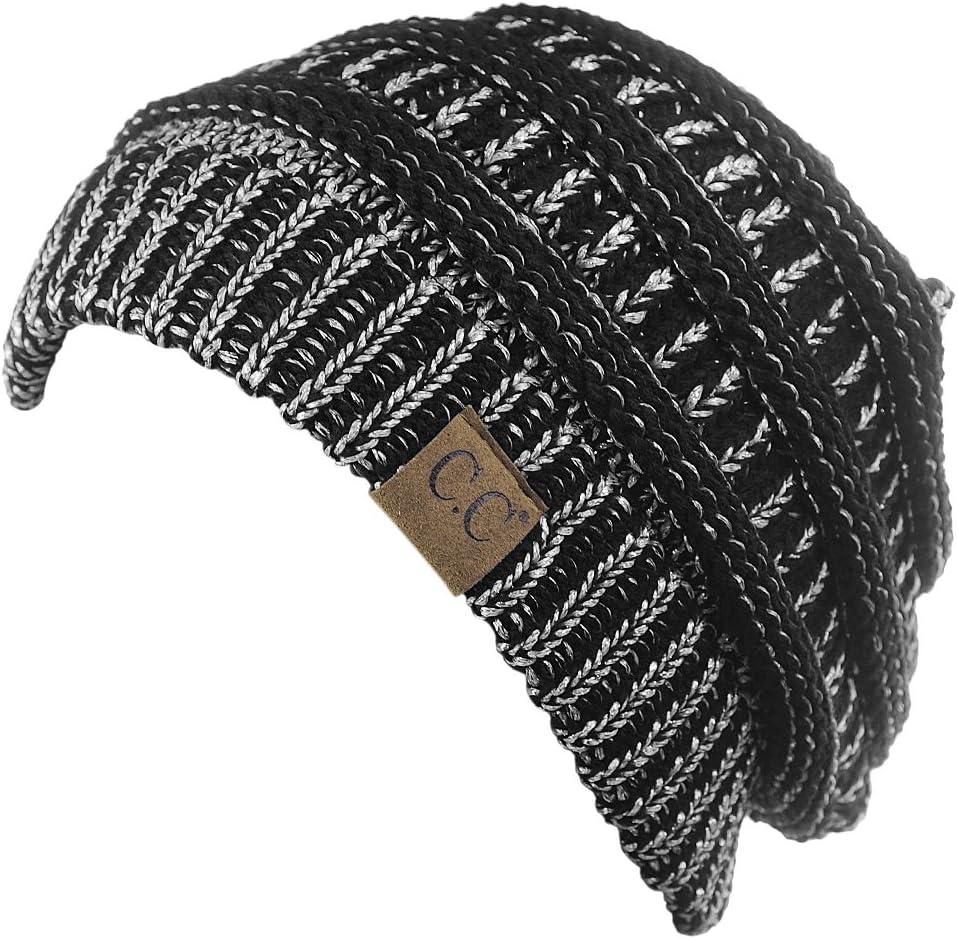 imageCC Trendy Warm Chunky Soft Stretch Cable Knit BeanieBlackMet Silver