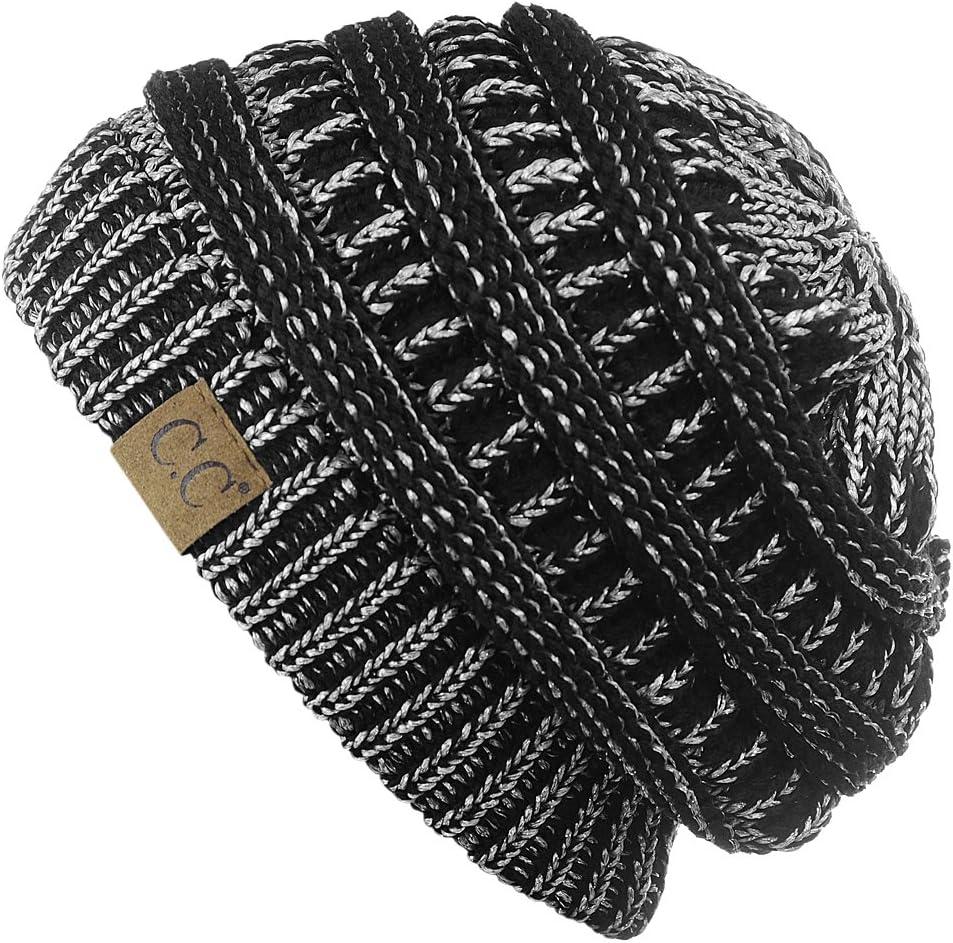 imageCC Trendy Warm Chunky Soft Stretch Cable Knit BeanieBlackMet Silver