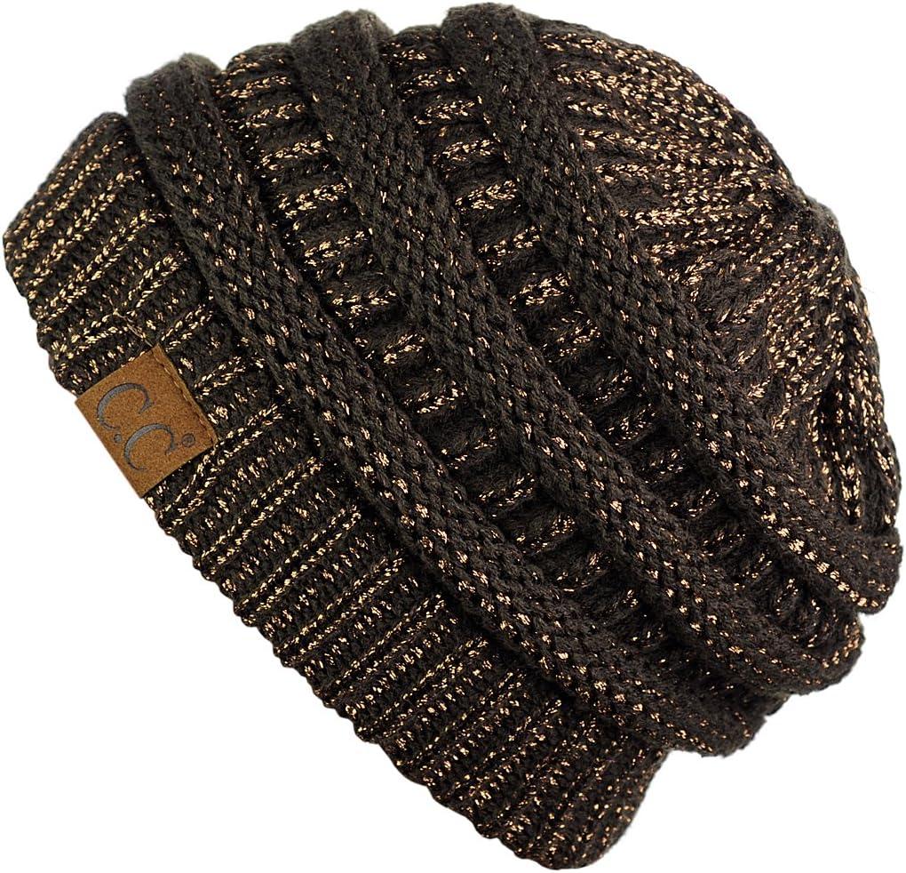 imageCC Trendy Warm Chunky Soft Stretch Cable Knit BeanieBrown Metallic
