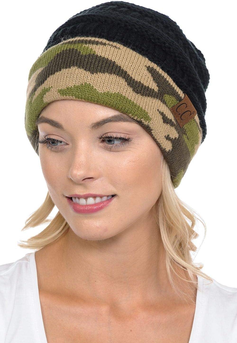 imageCC Trendy Warm Chunky Soft Stretch Cable Knit BeanieCamoBlack