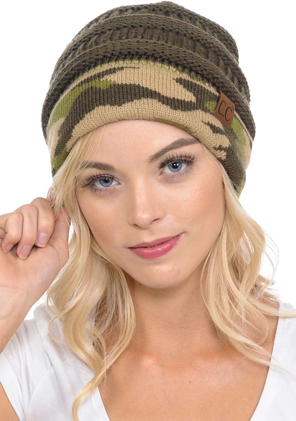 imageCC Trendy Warm Chunky Soft Stretch Cable Knit BeanieCamoDk Olive