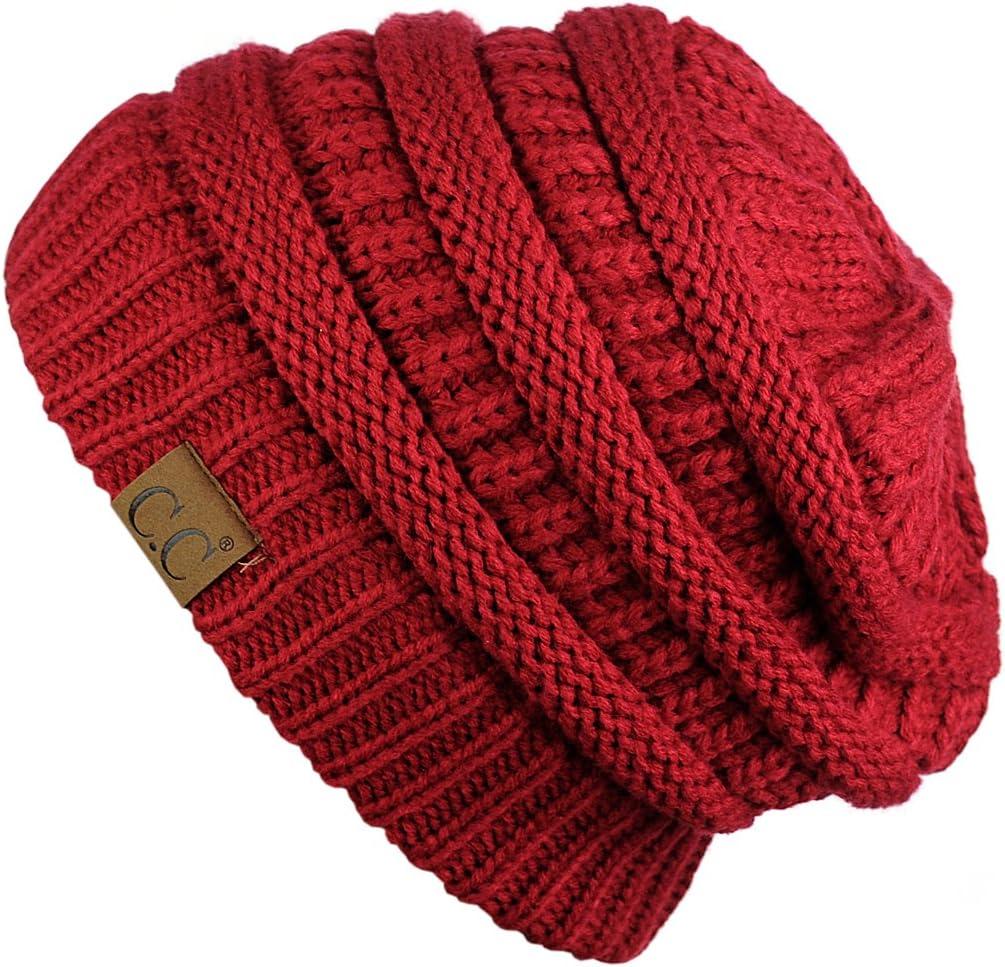imageCC Trendy Warm Chunky Soft Stretch Cable Knit BeanieCardinal