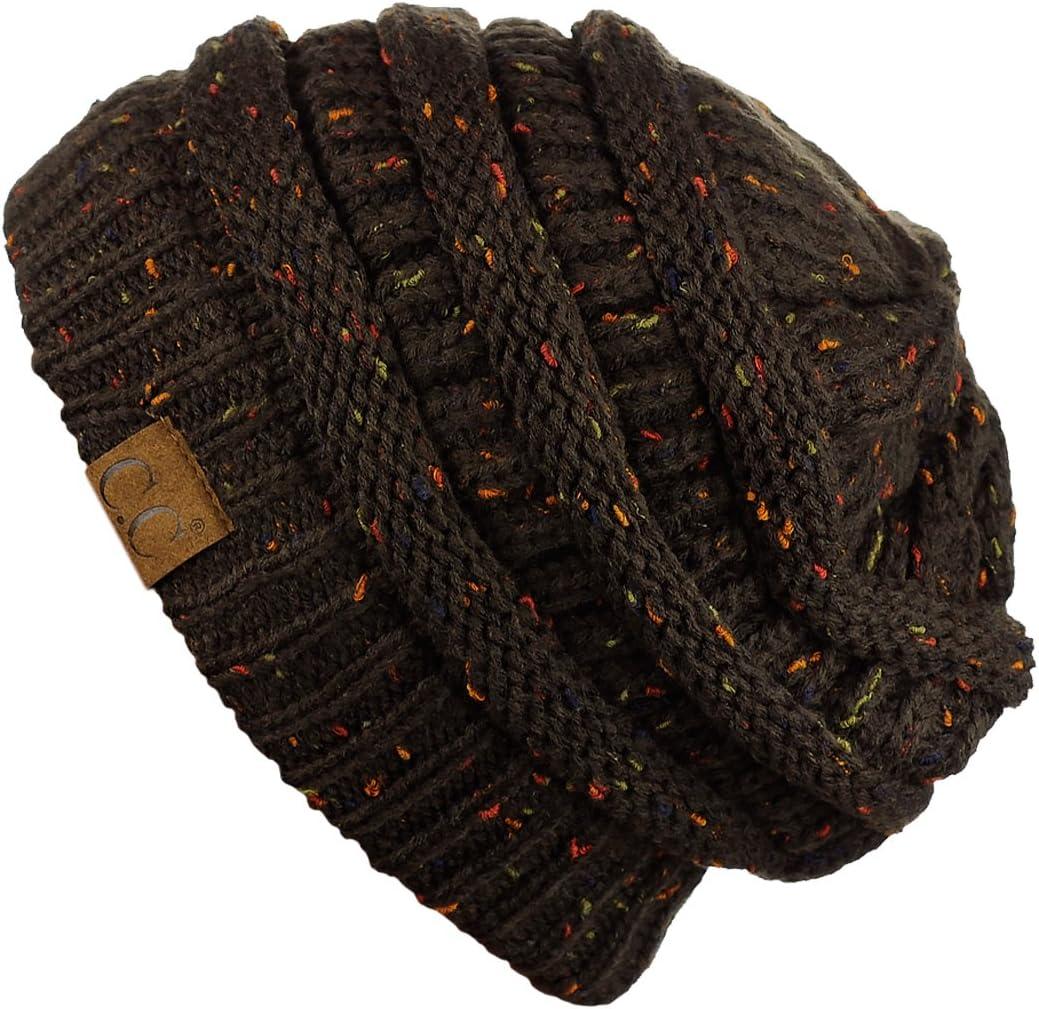 imageCC Trendy Warm Chunky Soft Stretch Cable Knit BeanieConfetti Brown