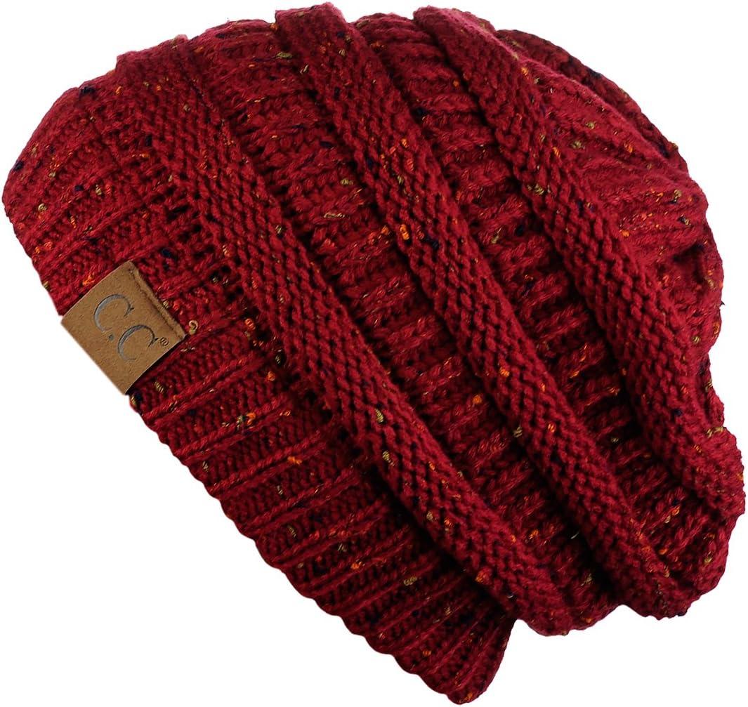 imageCC Trendy Warm Chunky Soft Stretch Cable Knit BeanieConfetti Burgundy