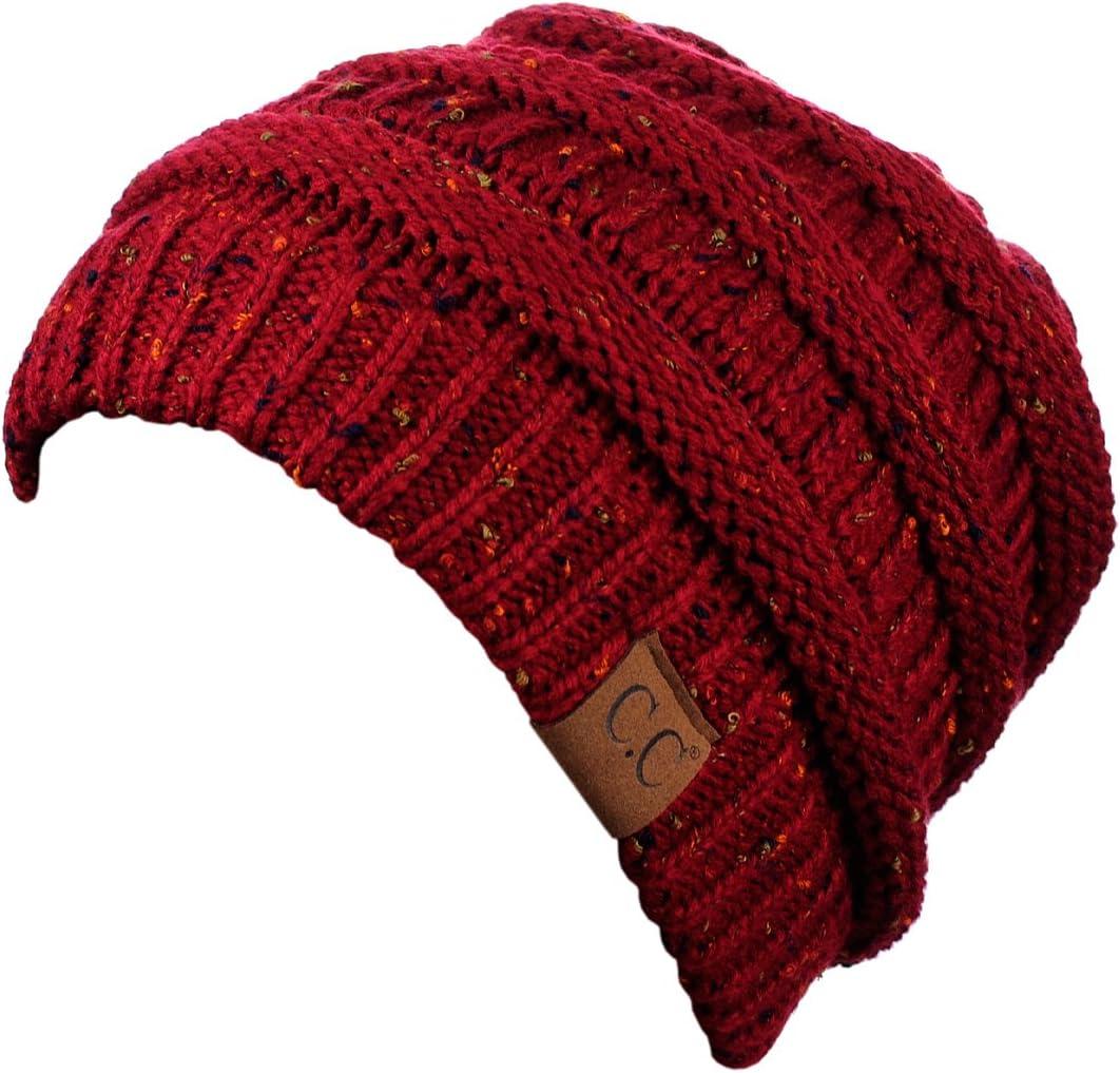 imageCC Trendy Warm Chunky Soft Stretch Cable Knit BeanieConfetti Burgundy