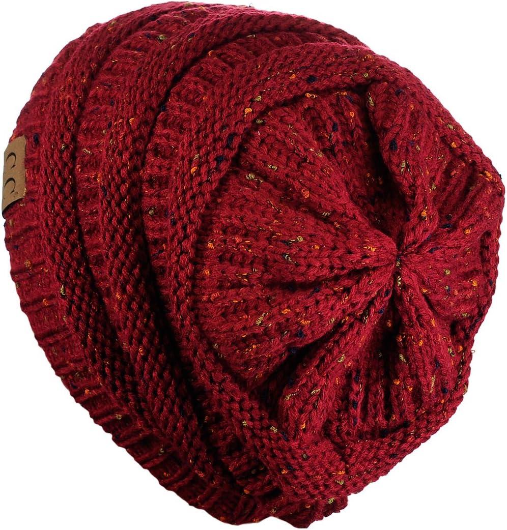 imageCC Trendy Warm Chunky Soft Stretch Cable Knit BeanieConfetti Burgundy