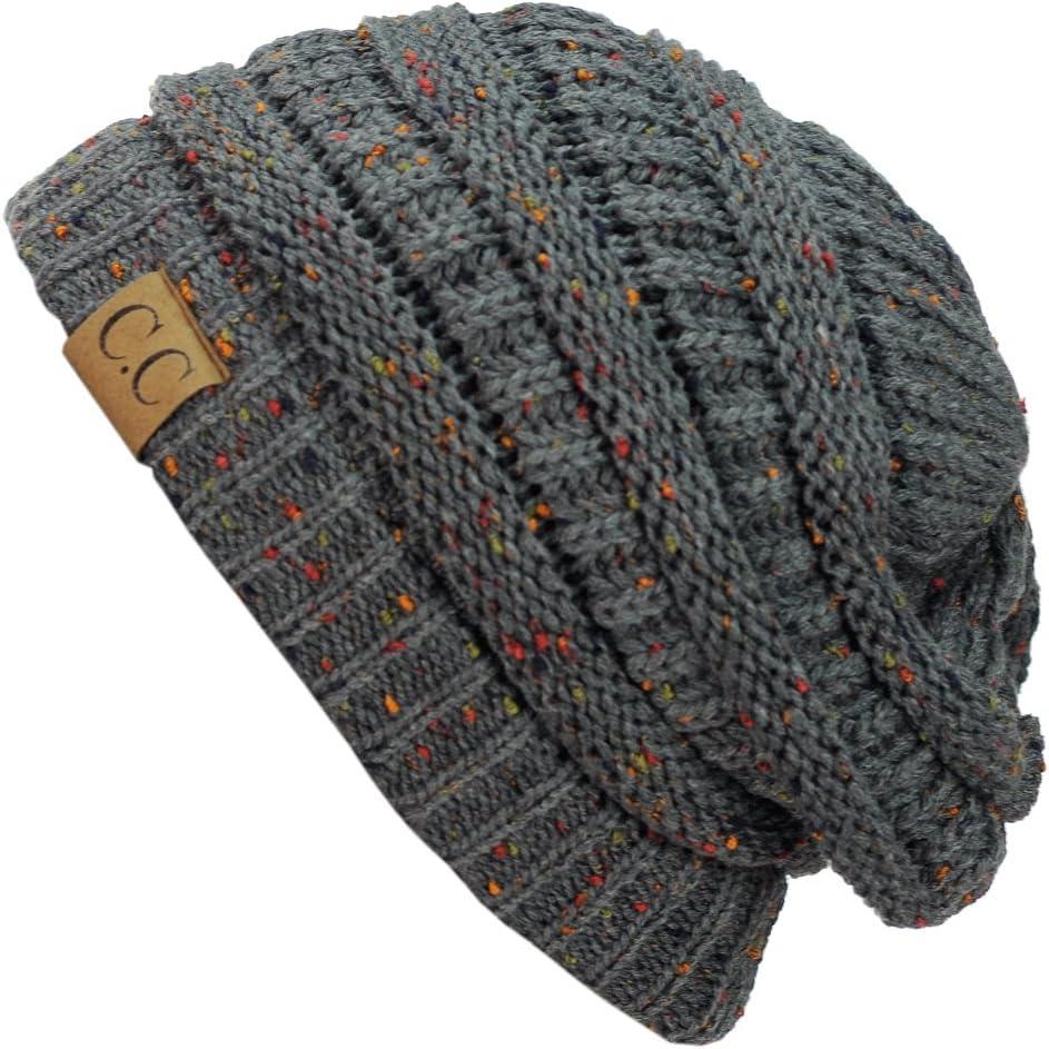 imageCC Trendy Warm Chunky Soft Stretch Cable Knit BeanieConfetti Dark Melange Gray