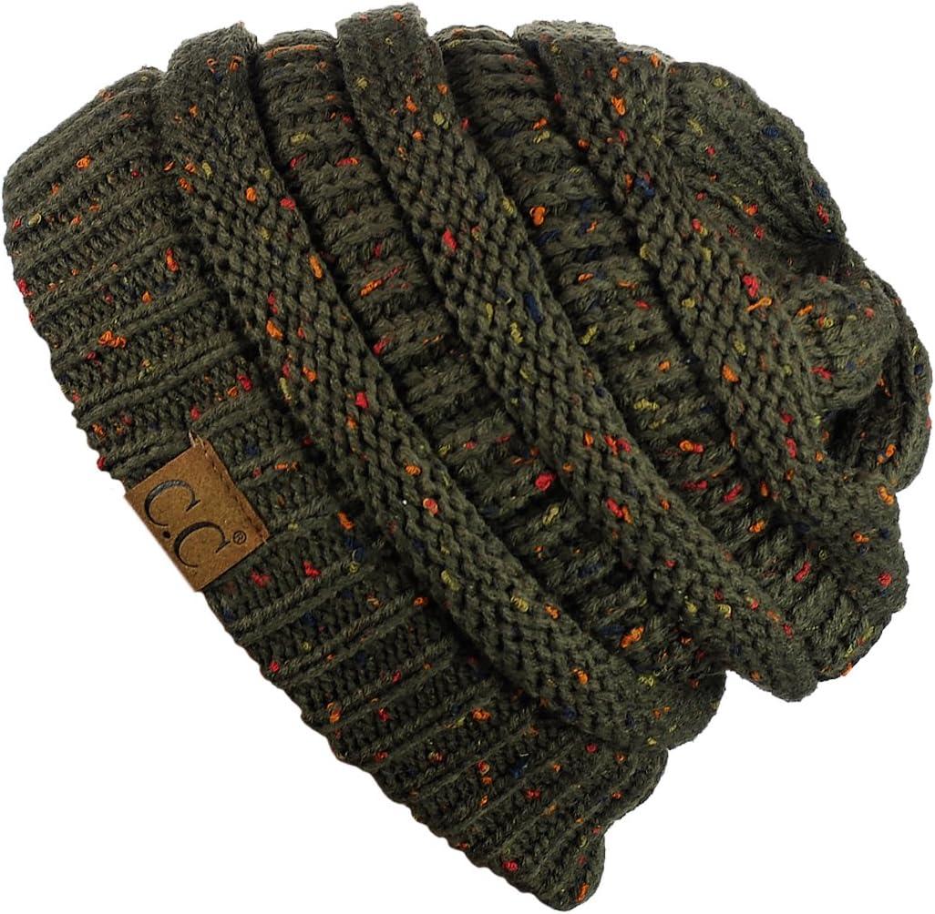 imageCC Trendy Warm Chunky Soft Stretch Cable Knit BeanieConfetti Dark Olive