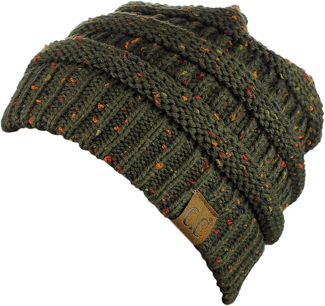 imageCC Trendy Warm Chunky Soft Stretch Cable Knit BeanieConfetti Dark Olive