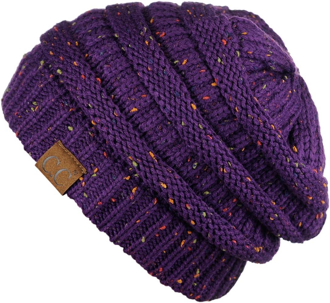 imageCC Trendy Warm Chunky Soft Stretch Cable Knit BeanieConfetti Dark Purple
