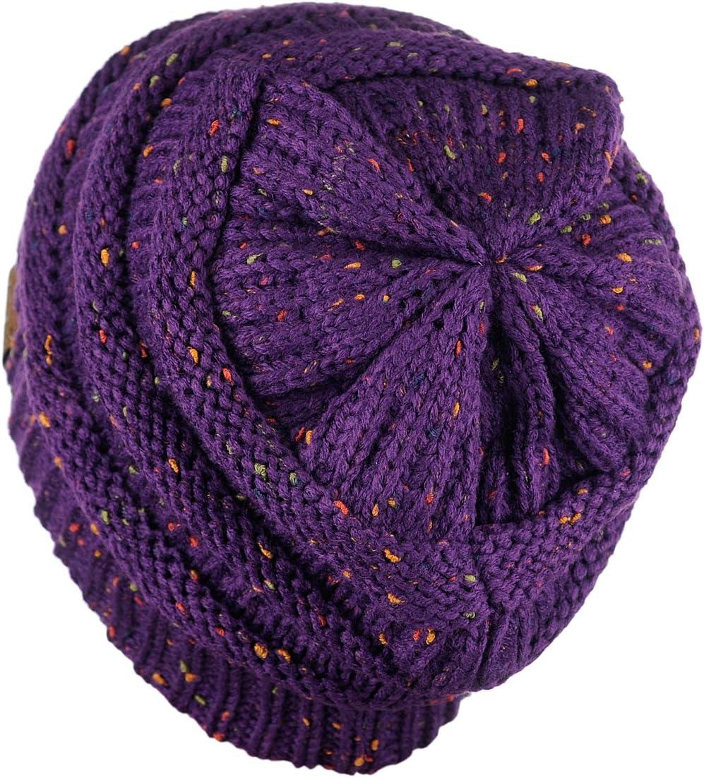 imageCC Trendy Warm Chunky Soft Stretch Cable Knit BeanieConfetti Dark Purple