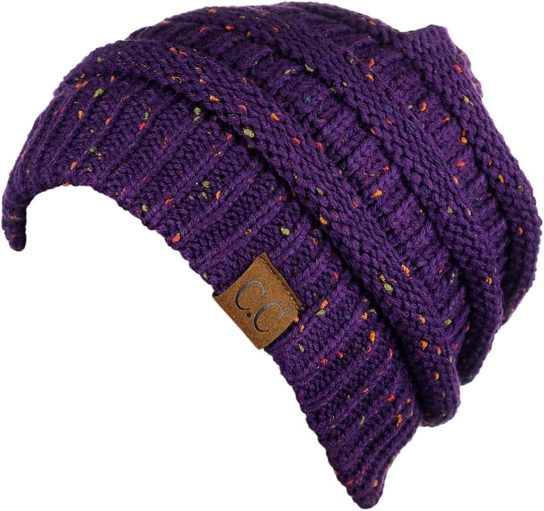 imageCC Trendy Warm Chunky Soft Stretch Cable Knit BeanieConfetti Dark Purple