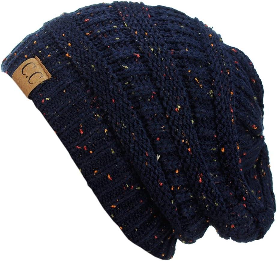 imageCC Trendy Warm Chunky Soft Stretch Cable Knit BeanieConfetti Navy