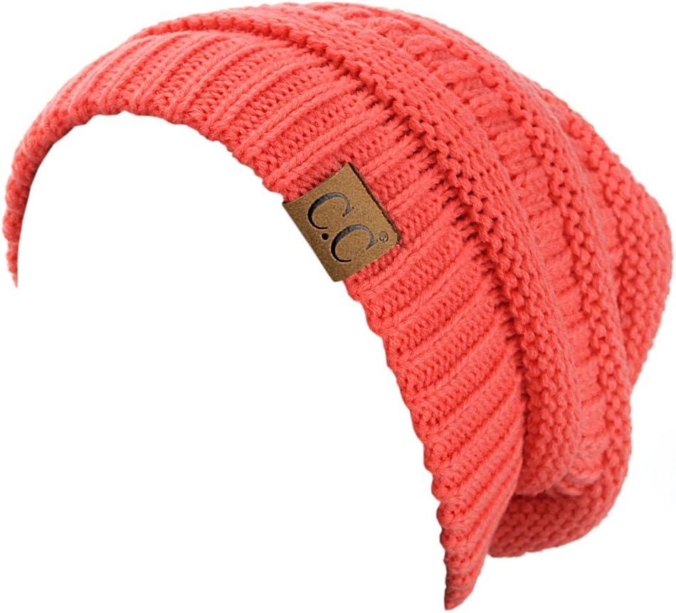imageCC Trendy Warm Chunky Soft Stretch Cable Knit BeanieCoral