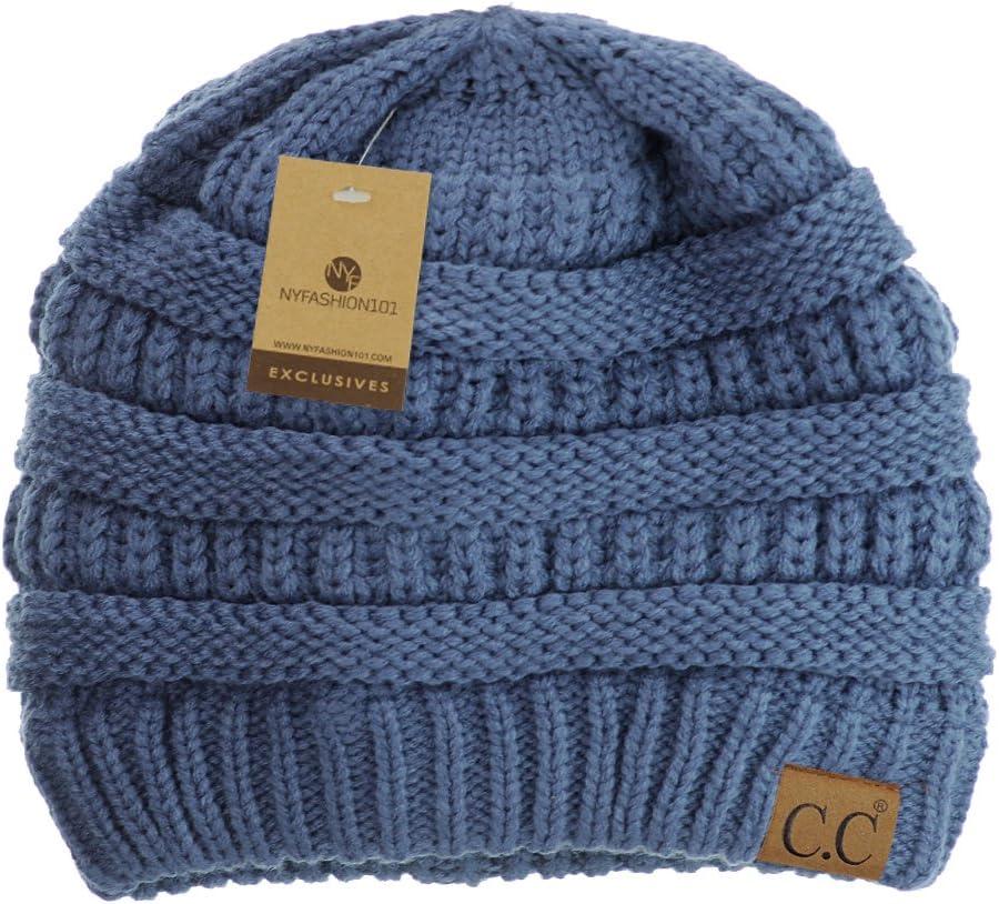 imageCC Trendy Warm Chunky Soft Stretch Cable Knit BeanieDark Denim
