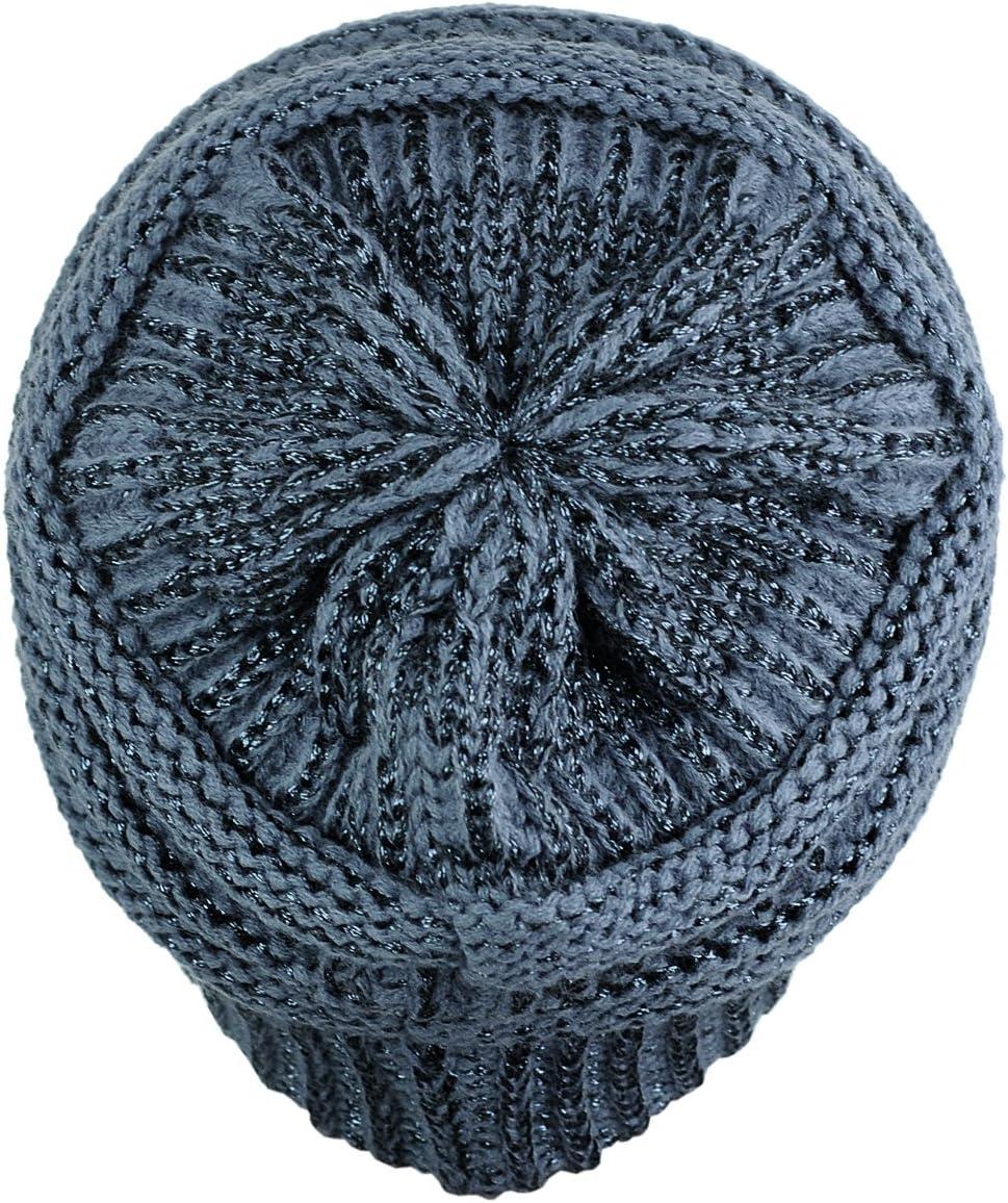 imageCC Trendy Warm Chunky Soft Stretch Cable Knit BeanieDark Denim Metallic
