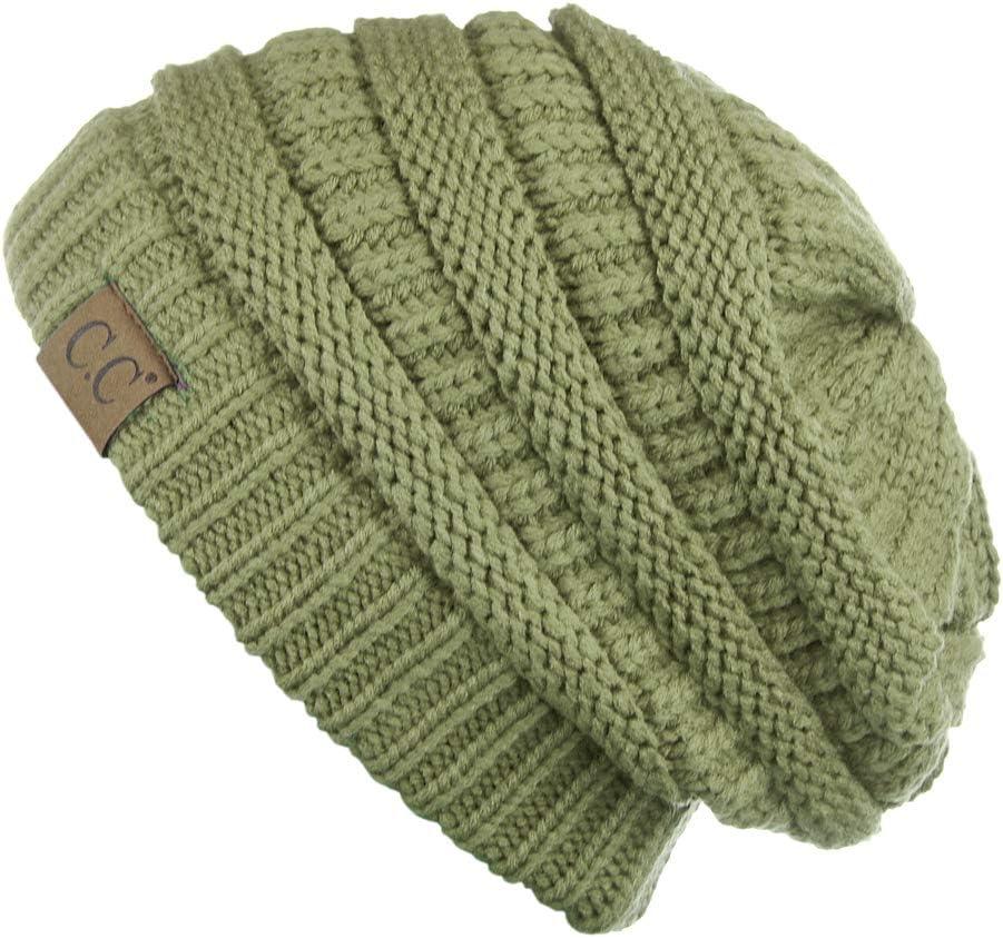 imageCC Trendy Warm Chunky Soft Stretch Cable Knit BeanieDark Sage