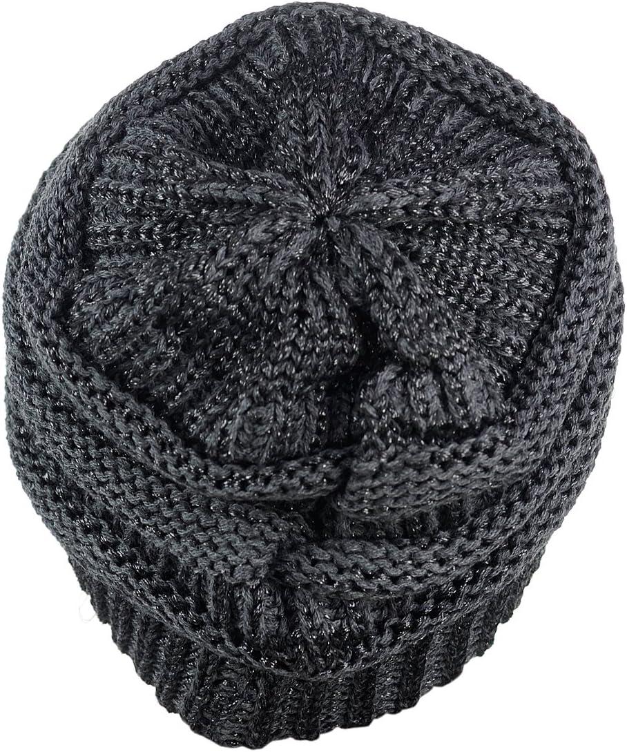 imageCC Trendy Warm Chunky Soft Stretch Cable Knit BeanieDk Melange Gray Metallic